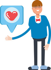 Boy with Bowtie Suit Character and Heart Message
