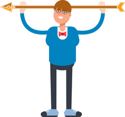 Boy with Bowtie Suit Character Holding Arrow Illustration
