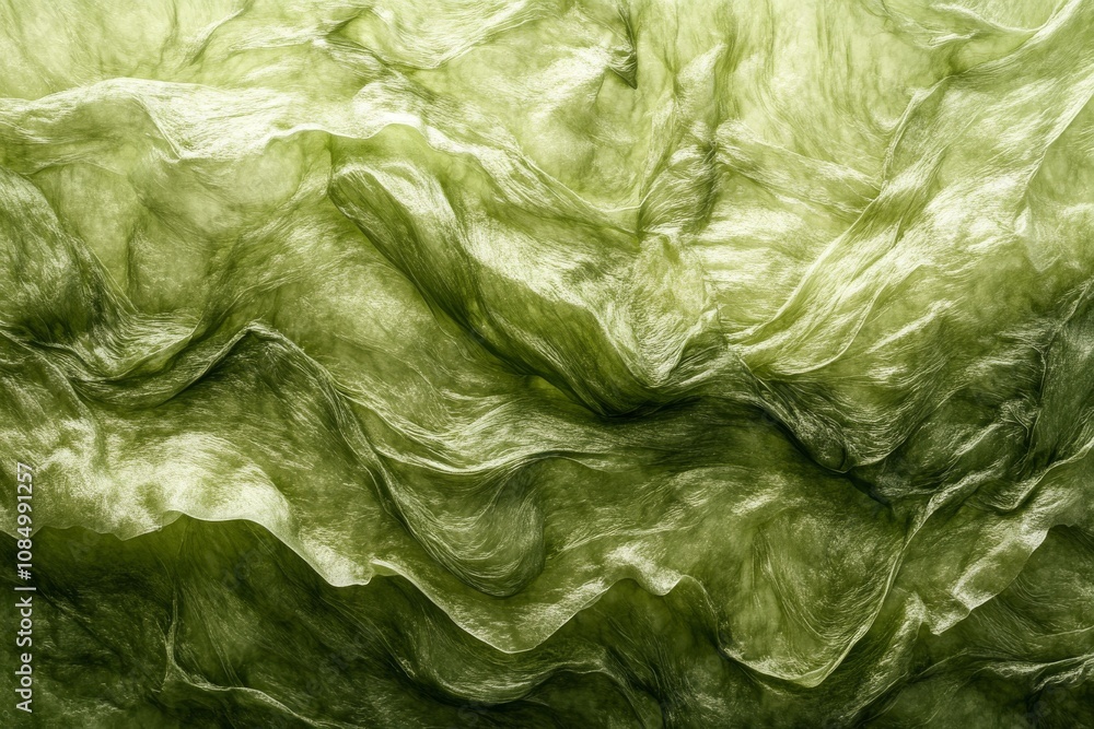 Poster abstract organic green texture with flowing patterns and soft curves resembling natural forms, suita