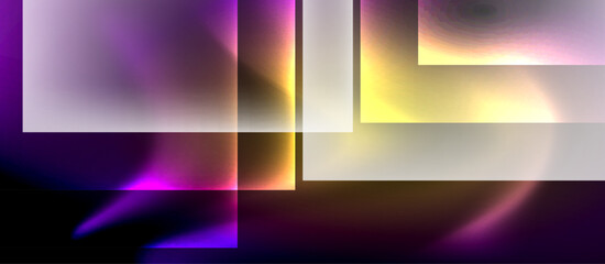 Fototapeta premium Glass squares with neon shiny light abstract background