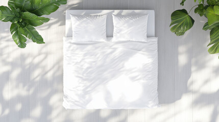 Cozy Bed with White Pillows in Serene Setting