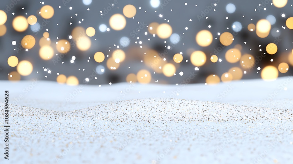Poster sparkling winter wonderland with soft snow and glowing bokeh lights creating a magical atmosphere
