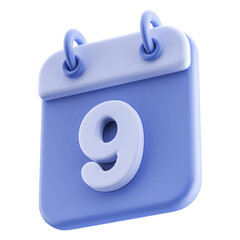 3D Calendar Icon White Date 9