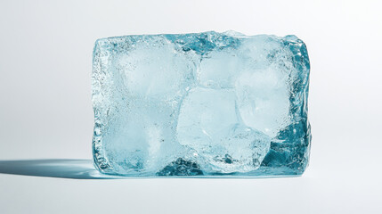 Obraz premium Ice Block on White Background with Blue Tones