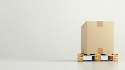 Cardboard Box on Shipping Pallet in Side View