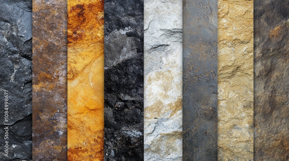 Poster a series of images of rocks and stones in various colors and textures