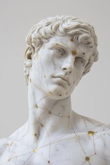 Stoic Marble Sculpture with Kintsugi Gold Accents in a Surreal Abstract Galaxy Universe