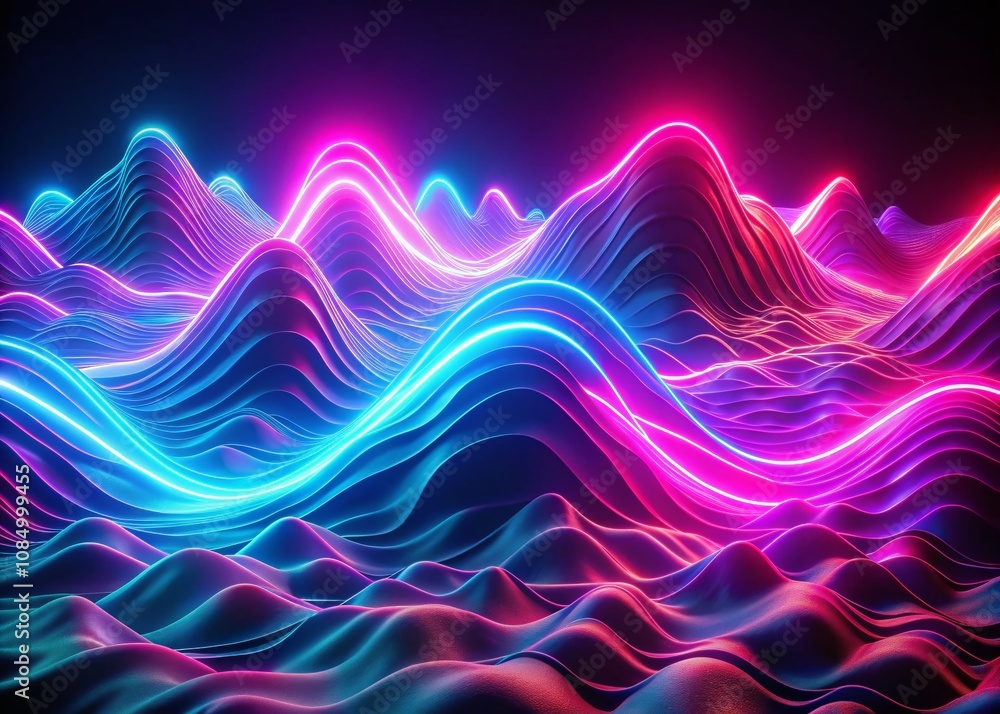 Aufkleber aerial view of a vibrant pink and blue neon abstract background with wavy lines glowing in ultraviol