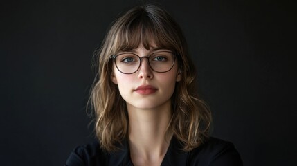 Fototapeta premium Portrait of a confident young woman with glasses in a professional setting
