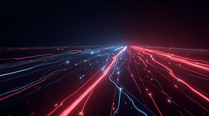 Neon futuristic flashes on black background. Moving light lines background