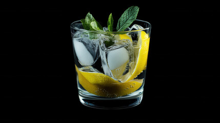 Refreshing Cold Lemonade with Ice and Mint Leaves