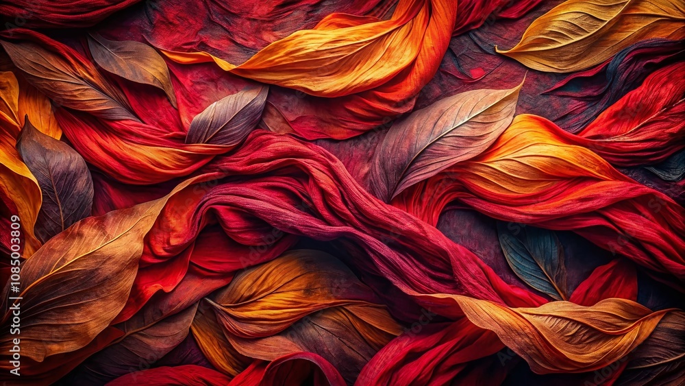 Poster artistic representation of deep red hues in an abstract design on textured paper, capturing the rich