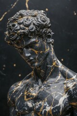 Stoic Marble Sculpture with Kintsugi Gold Accents in a Surreal Abstract Galaxy Universe