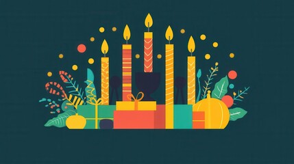 Kwanzaa Celebration with Glowing Candles and Gifts