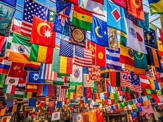 Fototapeta premium A Vibrant Set of Abstract Nationality Flags Showcasing Unique Patterns and Colors, Celebrating Diversity and Cultural Identity in a Creative and Artistic Presentation