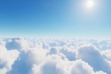 Fototapeta premium Serene Blue Sky with Fluffy White Clouds Under Bright Sunlight Creating a Tranquil and Peaceful Atmosphere Perfect for Nature and Travel Imagery