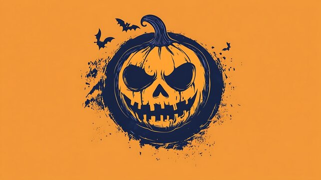 Ghastly Halloween Pumpkin with Glowing Eyes and Bats