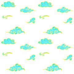 Chinese cloud pattern with glitter on a white background, repeat pattern, wallpaper