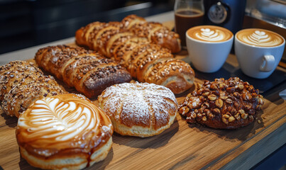 Delicious pastries and espresso tempting breakfast scene