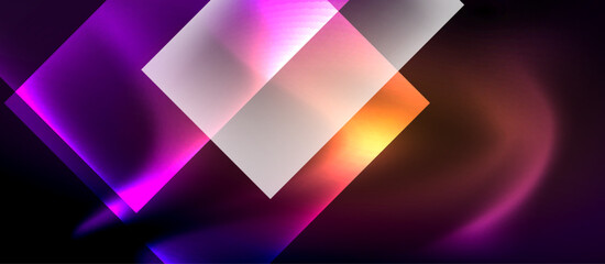 Glass squares with neon shiny light abstract background