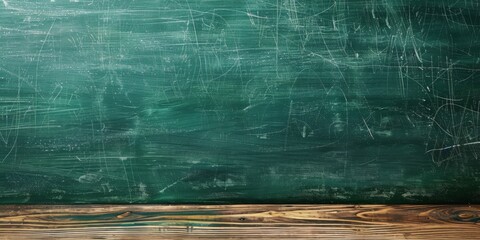 Vintage Green Chalkboard with Rustic Wooden Tabletop: Perfect Background for Education, Learning, and School Themes