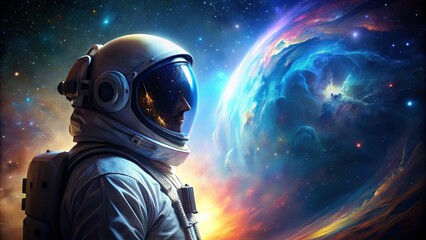 A Lone Astronaut Gazes at a Distant Nebular Planet, Reflecting on the Vastness of Space and the Mysteries it Holds
