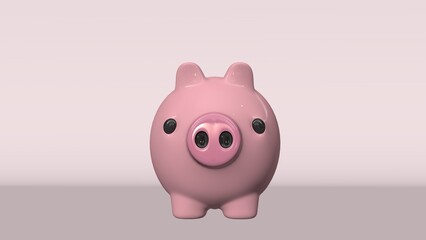 A glossy pink piggy bank with a playful expression sits against a minimal beige background, symbolizing saving and financial planning in a clean and modern design.