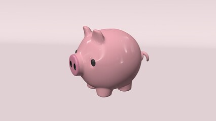 A glossy pink piggy bank with a playful expression sits against a minimal beige background, symbolizing saving and financial planning in a clean and modern design.