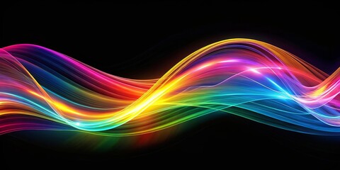 Obraz premium Abstract luminous waves dance through the darkness, their vibrant hues interweaving in a captivating symphony of color