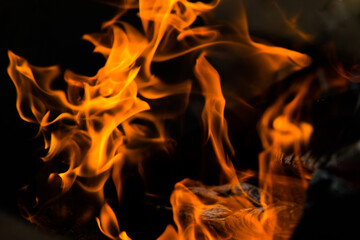 fire flames, burning campfire closeup