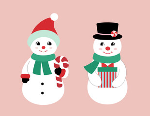 cute retro snowman  flat stock vector illustration.
vintage snowman clipart.
Merry Christmas and happy holidays.