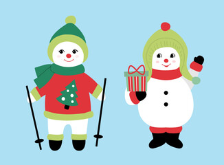 cute retro snowman  flat stock vector illustration.
vintage snowman clipart.
Merry Christmas and happy holidays.