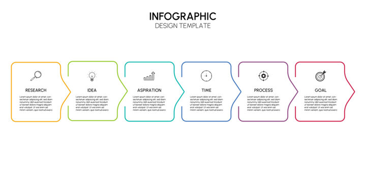 Business Infographic template. Card design for 6 labels. Template for presentation. Full-color shade label graphic