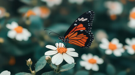 Obraz premium Colorful Butterfly Perched on White Flower in Garden