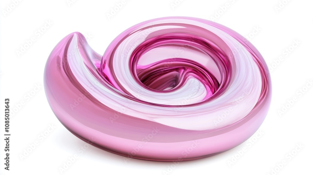 Poster abstract pink swirl, shiny and glossy 3d render isolated on white.