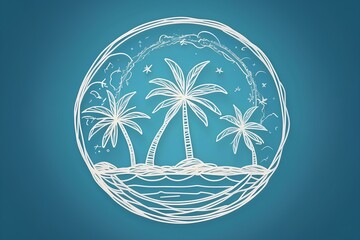 Obraz premium illuminated palm tree lines in a glowing digital art style, showcasing a tropical island atmosphere