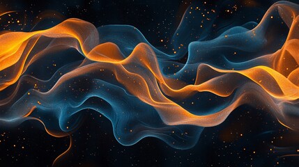 Obraz premium Abstract Blue and Orange Swirls with Glitter on Black Background