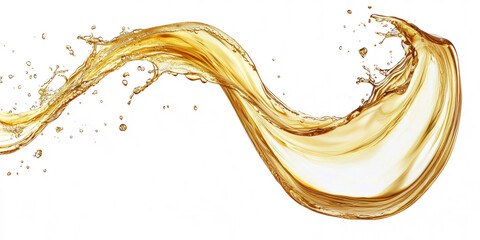 Golden champagne swirl in mid-motion, forming a perfect spiral, isolated on white