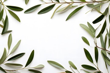 white background and green leaves olive framed picture