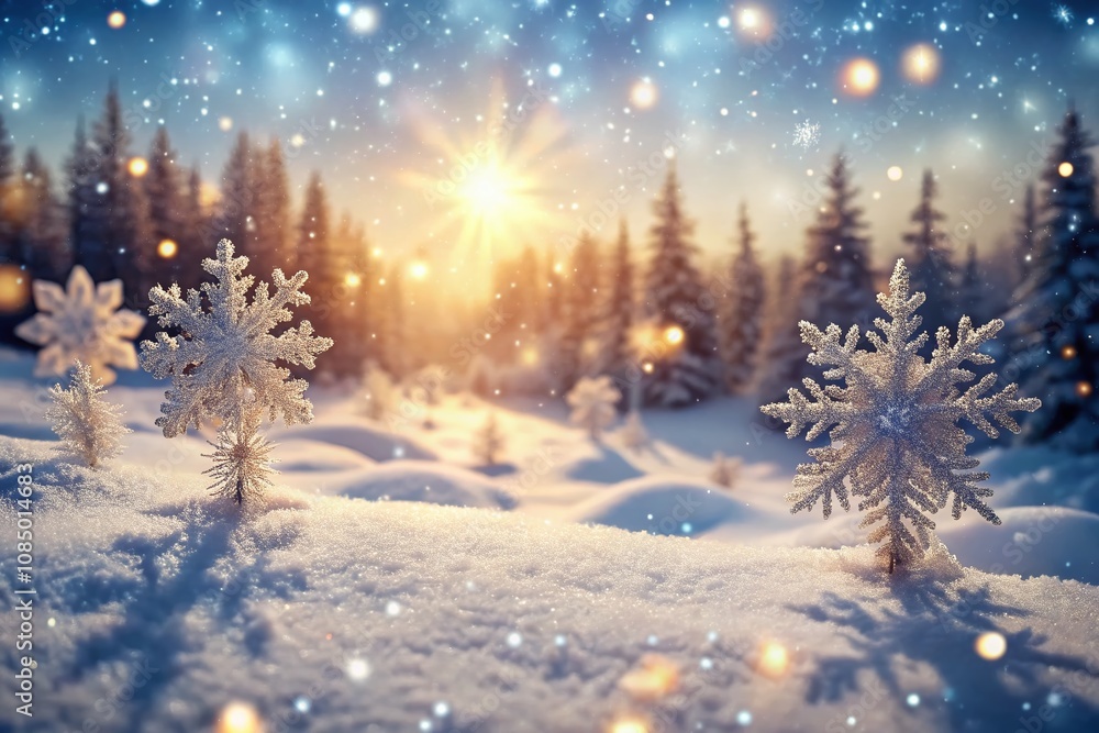 Poster captivating sparkling winter wonderland scene with glittering snowflakes creating a magical atmosphe