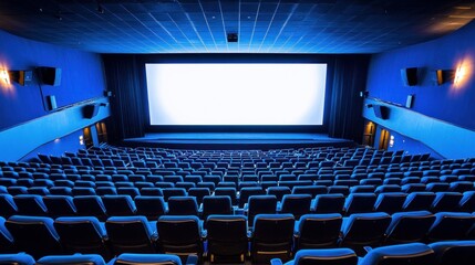 Naklejka premium Quiet cinema hall with a blank white screen.