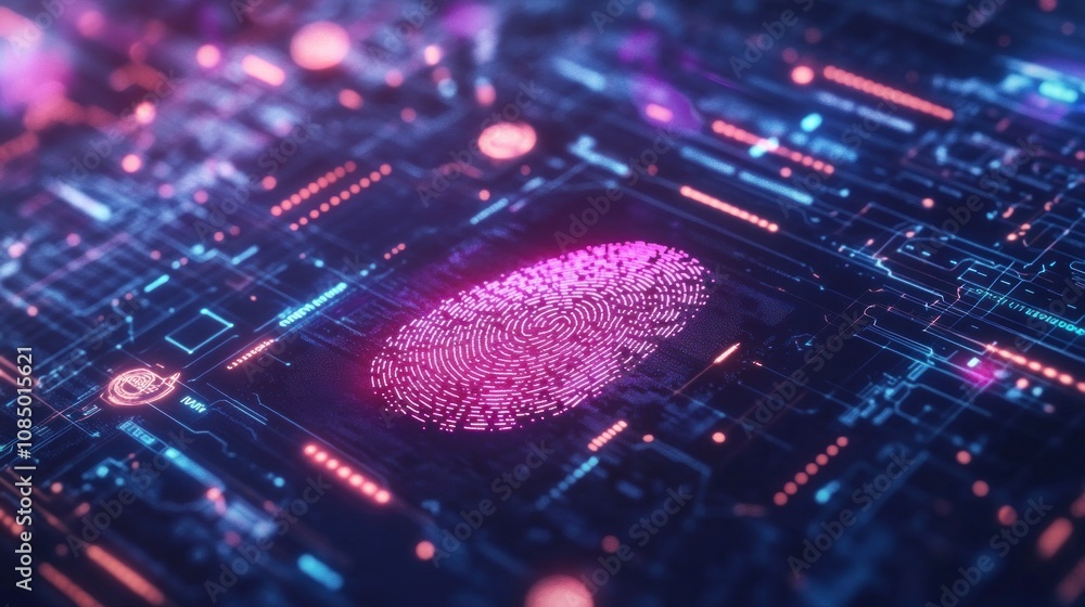 Poster fingerprint scan provides security access with biometrics identification. 3d rendering - generated a