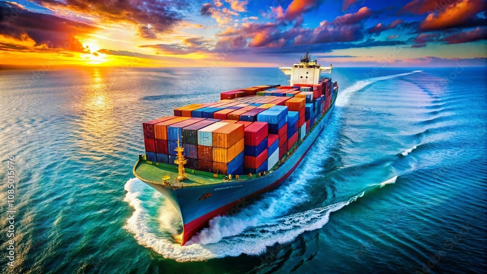 Poster cargo container ship navigating the open sea: a dynamic import-export scene captured in stunning det