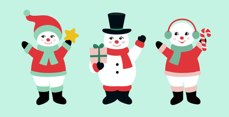 cute retro snowman  flat stock vector illustration.
vintage snowman clipart.
Merry Christmas and happy holidays.