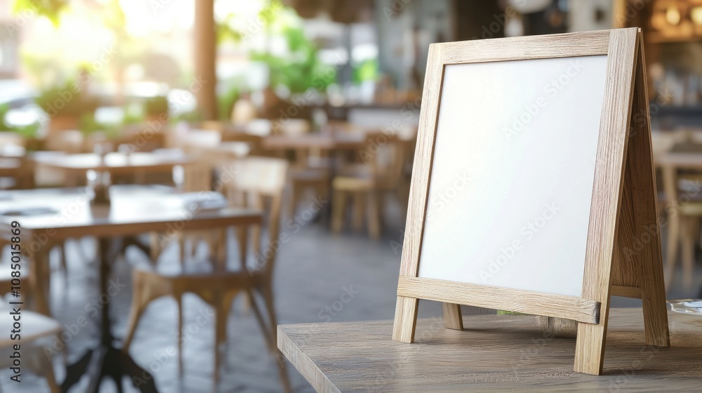Poster stand-alone empty menu board in neutral setting, blank for customizable messages or menus