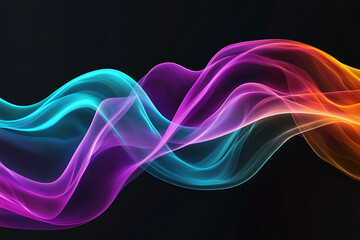Naklejka premium Vibrant Abstract Waves with Glowing Neon Lights in Purple, Pink, and Blue, Flowing Fluid Motion in Digital Art