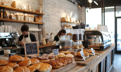 Serene coffee shop pastries on display calm atmosphere