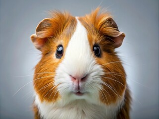 Close-Up of a Guinea Pig's Face Isolated on a Clean Background with Copy Space for Creative Projects, Ideal for Pet Lovers and Animal Enthusiasts  - Stock Photo