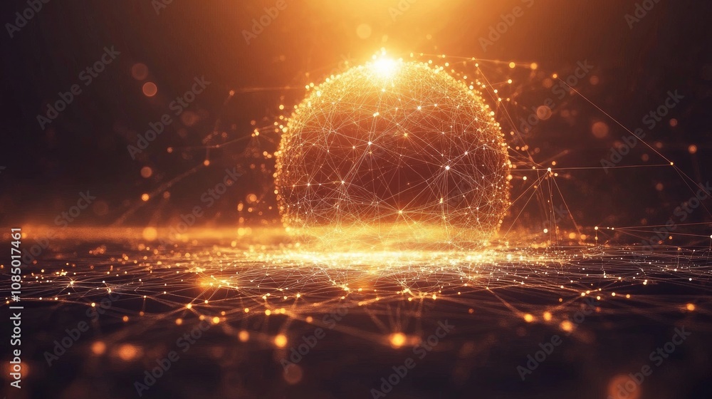 Poster a futuristic network sphere with connected lines.