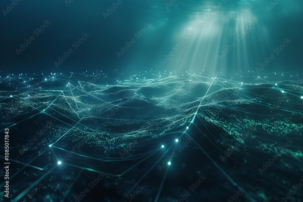 Aufkleber the visualization of an underwater communication network. generative ai